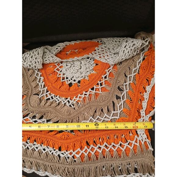 Vntg 90s Crochet Top Hairpin Lace Overlay Sweater Sz M Gray Orange Hippie Gypsy - Picture 11 of 15